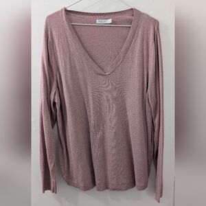 Essentials Long Sleeve V-Neck Top - Dusty Pink
